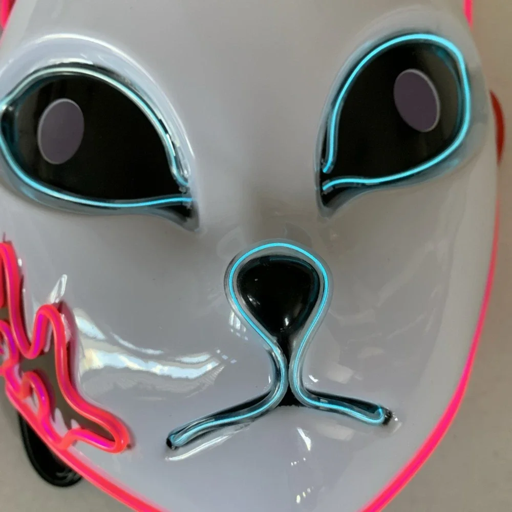 Anime Demon Slayer LED‎ Light up Mask White W Pink And Blue Light Halloween